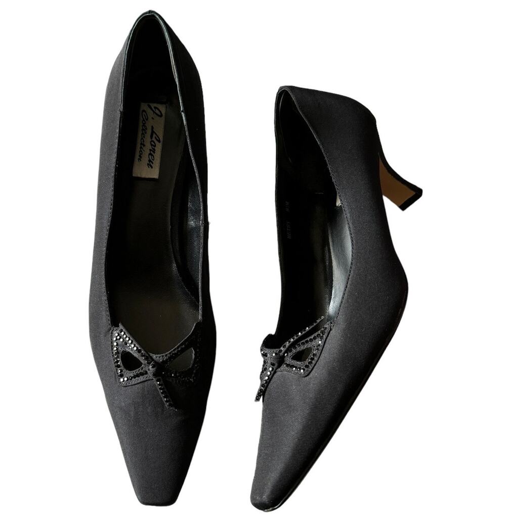 Vintage J. Loren Collection Betsy 2" Heel Black Rhinestone square toe size 8.5